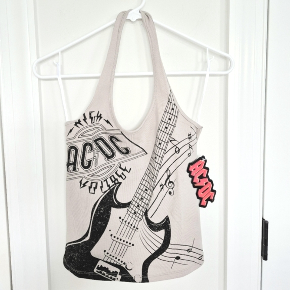 ACDC Back In Black Gray Halter Top Concert Fall Gift Party Rock Sexy Spring 80s - Picture 8 of 9